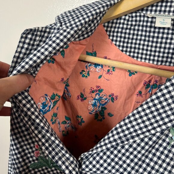 Sundance Tansy Gingham Floral Blazer Jacket Size Small Blue Linen Embroidery - Picture 10 of 11